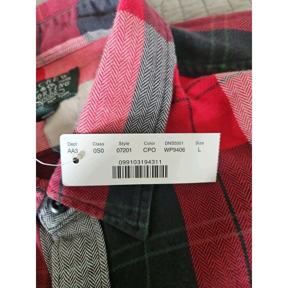 J Crew Men's Size Large Red Gray Classic Button Down Flannel Long Sleeve NWT